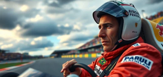 Un portrait photorealiste d'Ayrton Senna en voiture de Formule 1, illustrant la passion et l'excellence.