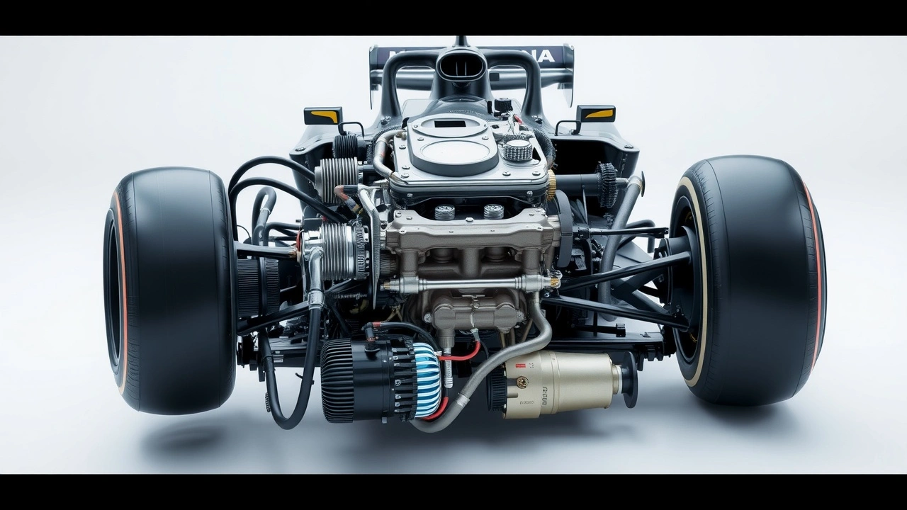 moteur hybride de Formule 1 avec ses composants visibles