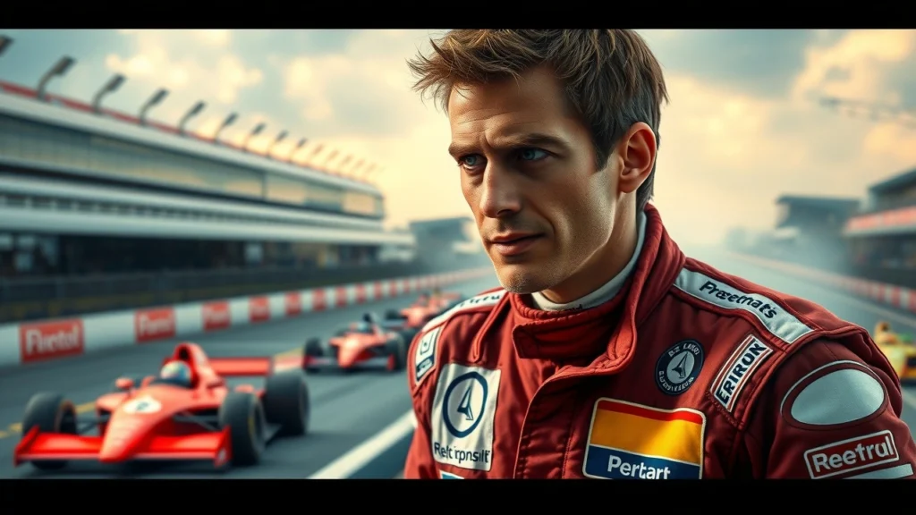 Nicolas Prost, pilote de course, sur un circuit en pleine course, incarnant l'héritage légendaire.