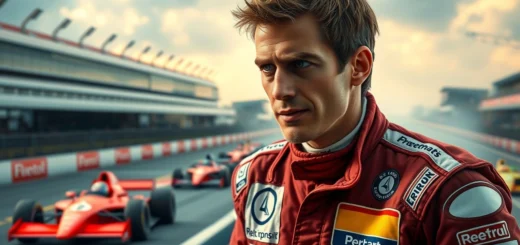 Nicolas Prost, pilote de course, sur un circuit en pleine course, incarnant l'héritage légendaire.