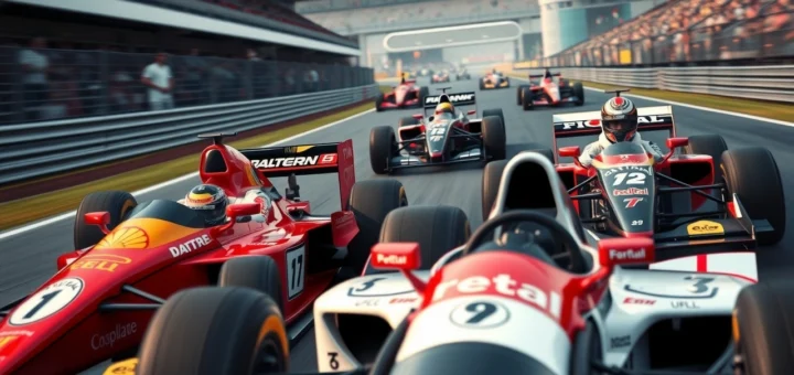 Des pilotes emblématiques de la Formule 1 en pleine course, illustrant la stratégie et l'intensité de la compétition.