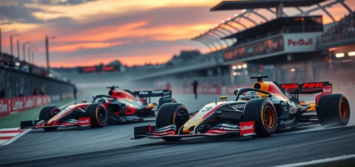 Une scène dramatique illustrant les rivalités modernes de la Formule 1.
