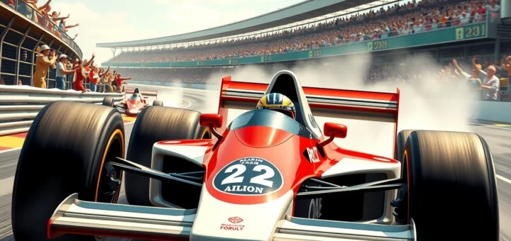 Une illustration réaliste d'Alain Prost, l'icône de la Formule 1, en pleine course.