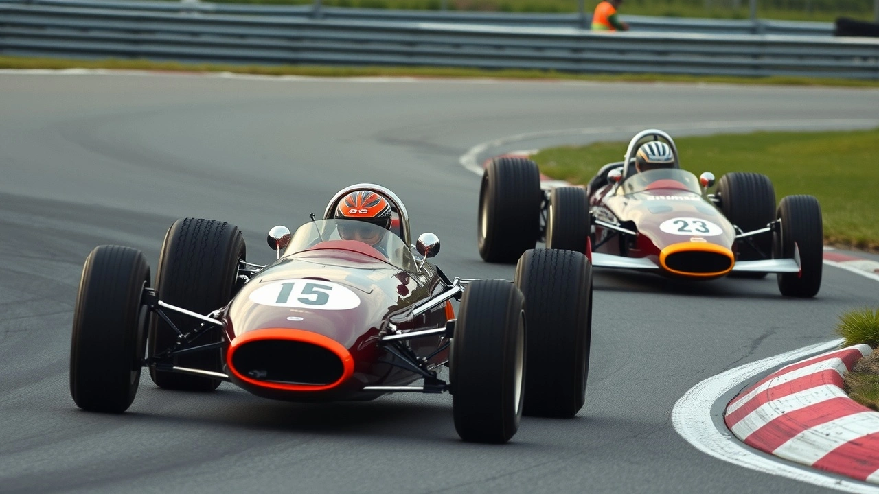 deux voitures de Formule 1 des annees 1960 sur une piste