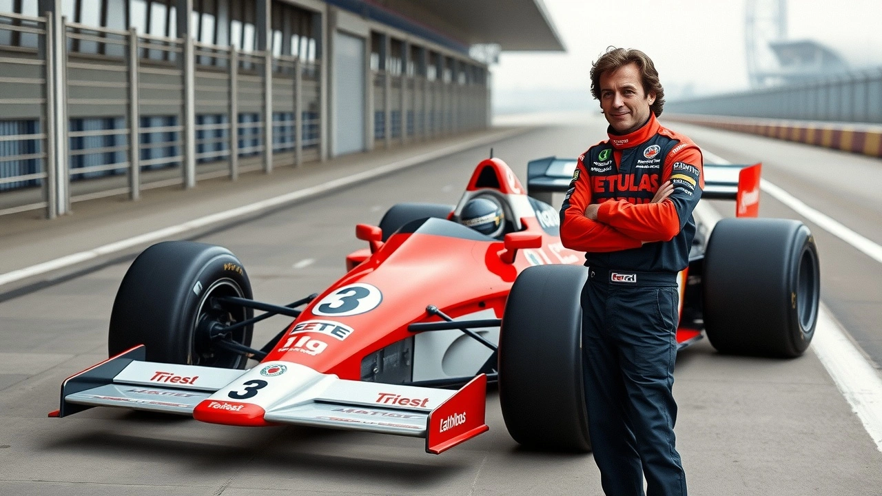 Alain Prost avec une voiture de Formule 1