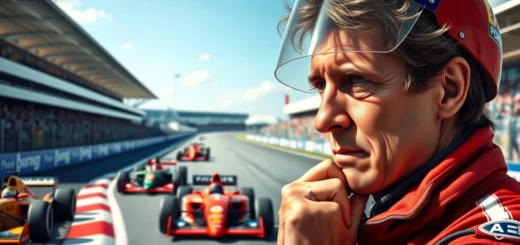 Portrait photoréaliste d'Alain Prost réfléchissant à l'avenir de la Formule 1.