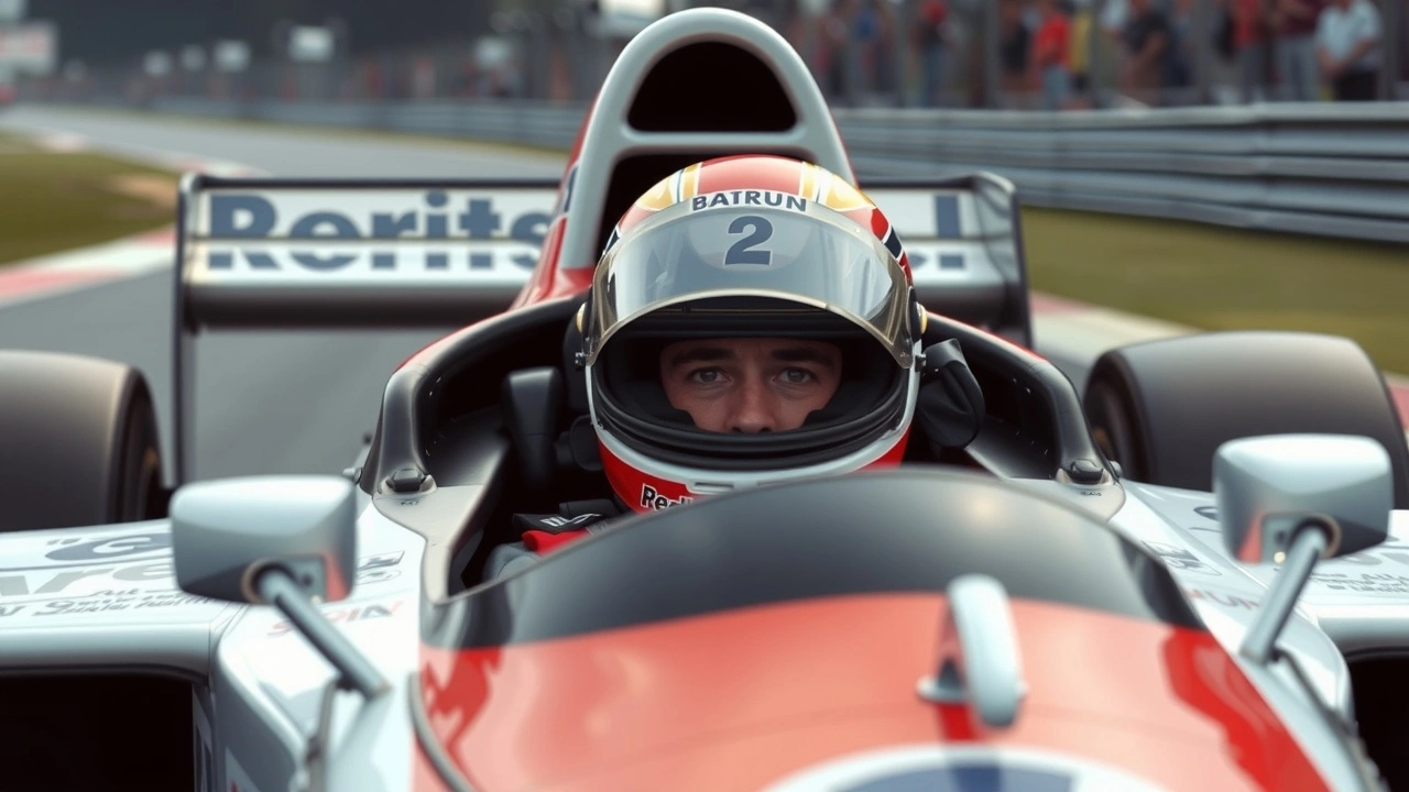 Ayrton Senna pilotant une voiture de Formule 1 en course