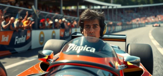 Une illustration photoréaliste d'Ayrton Senna en pleine course, mettant en valeur son talent exceptionnel et son destin tragique.