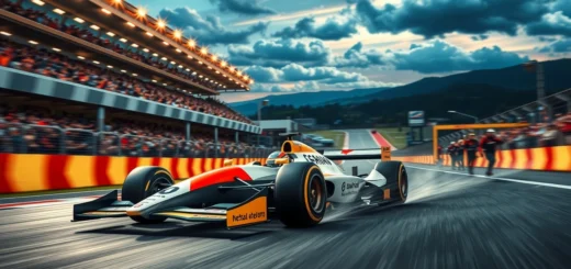 Une image illustrant une voiture de Formule 1 inspirée par Ayrton Senna, symbolisant la passion et le dévouement.