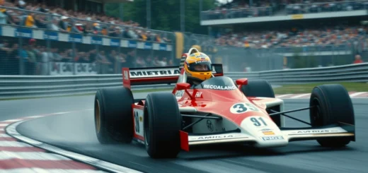 Une illustration photorealiste d'Ayrton Senna en course de Formule 1.
