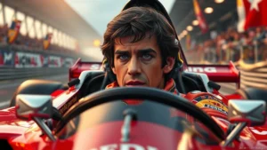 Ayrton Senna, un pilote légendaire de Formule 1, concentré et passionné au volant de sa voiture de course.