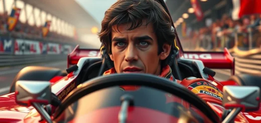 Ayrton Senna, un pilote légendaire de Formule 1, concentré et passionné au volant de sa voiture de course.