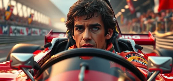 Ayrton Senna, un pilote légendaire de Formule 1, concentré et passionné au volant de sa voiture de course.