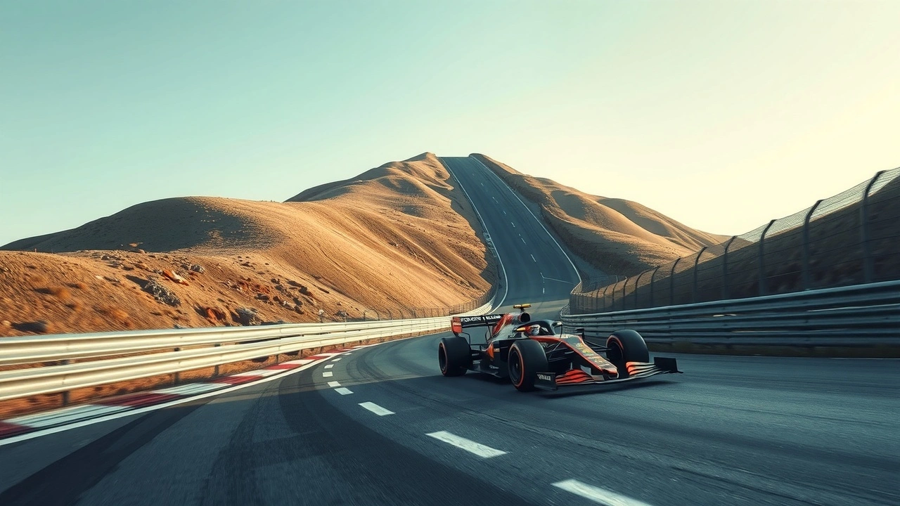 un circuit de course montant avec une voiture de Formule 1