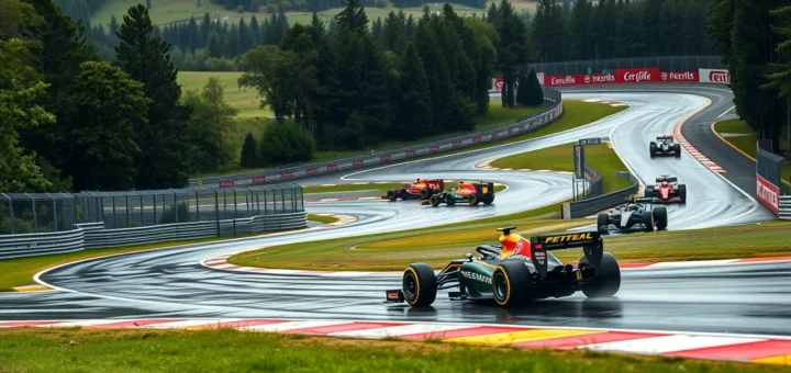 Une représentation photoréaliste du circuit de Spa-Francorchamps avec ses défis techniques et stratégiques.