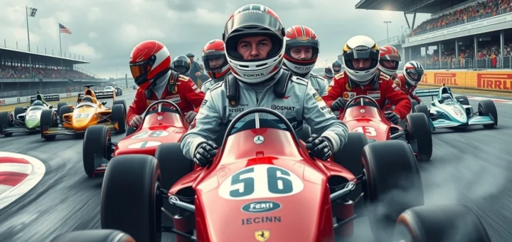 Illustration de l'évolution des pilotes de Formule 1 à travers les décennies et leur impact sur les équipes.