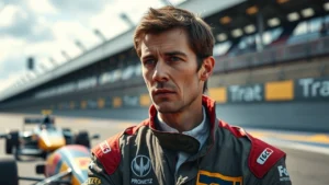 Un portrait photorealiste de Nicolas Prost, illustrant son parcours unique façonné par l'héritage de son père.
