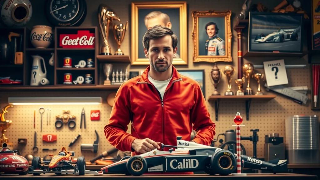 Portrait photorealiste de Nicolas Prost dans son atelier, construisant son héritage.