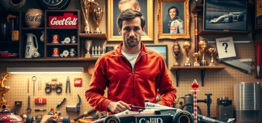 Portrait photorealiste de Nicolas Prost dans son atelier, construisant son héritage.