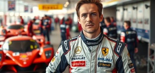 Portrait d'un pilote de course symbolisant l'héritage familial et l'ambition personnelle.