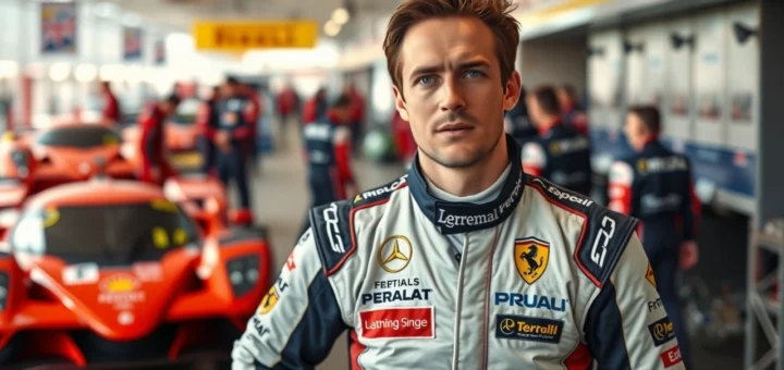 Portrait d'un pilote de course symbolisant l'héritage familial et l'ambition personnelle.