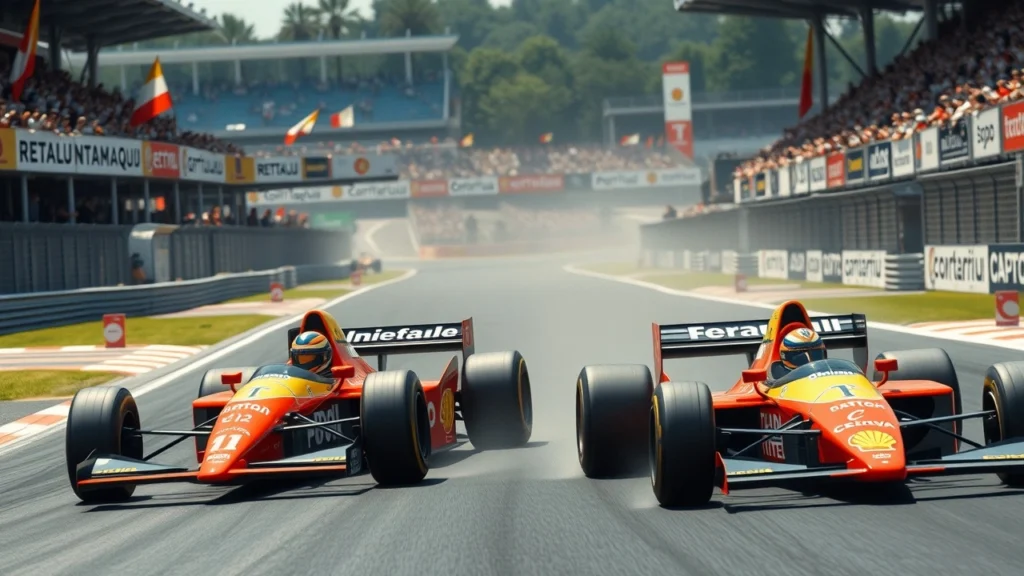 Une représentation de la rivalité entre Alain Prost et Ayrton Senna en Formule 1.