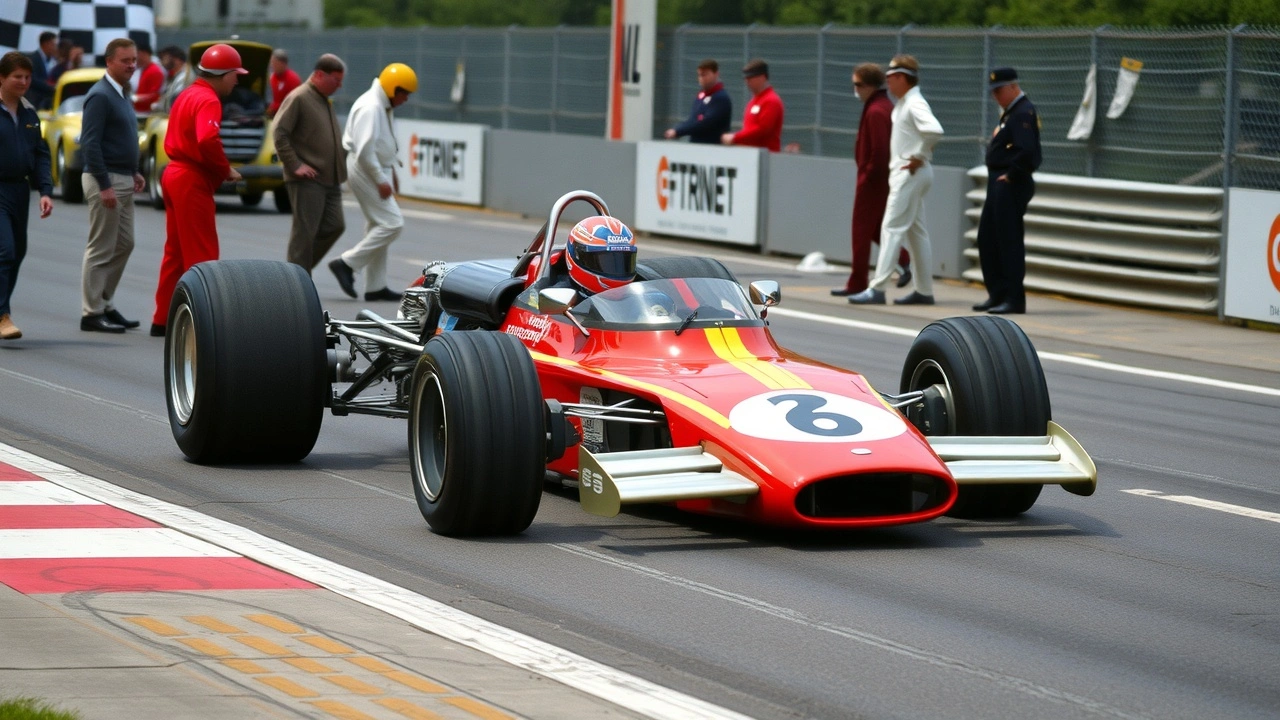 voiture de Formule 1 des annees 1960 sur circuit