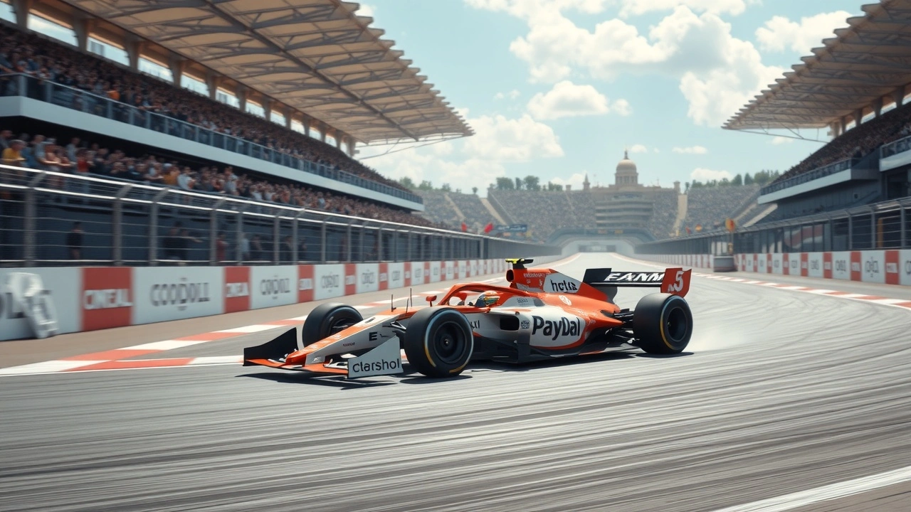 voiture de formule e sur piste avec public en arrière-plan