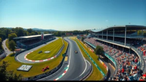 Une vue photoréaliste du circuit de Monza, mettant en avant son agencement unique et son importance historique en Formule 1.