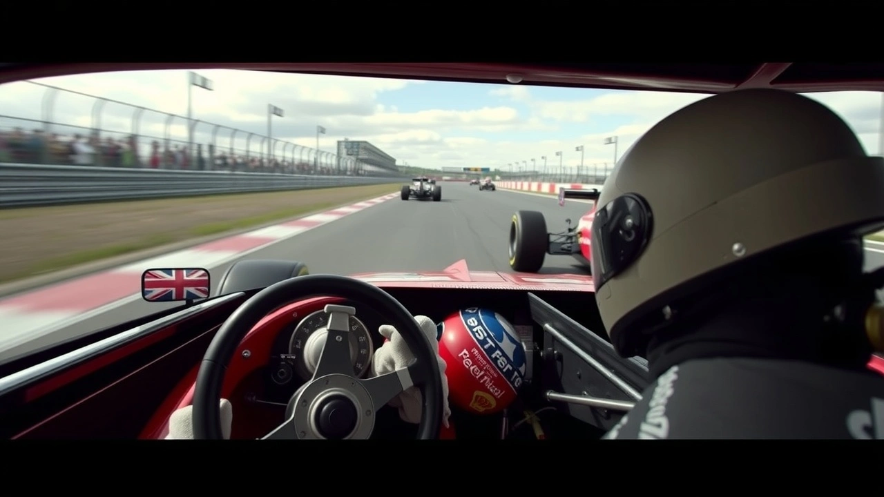 Alain Prost en voiture de course avec un concurrent