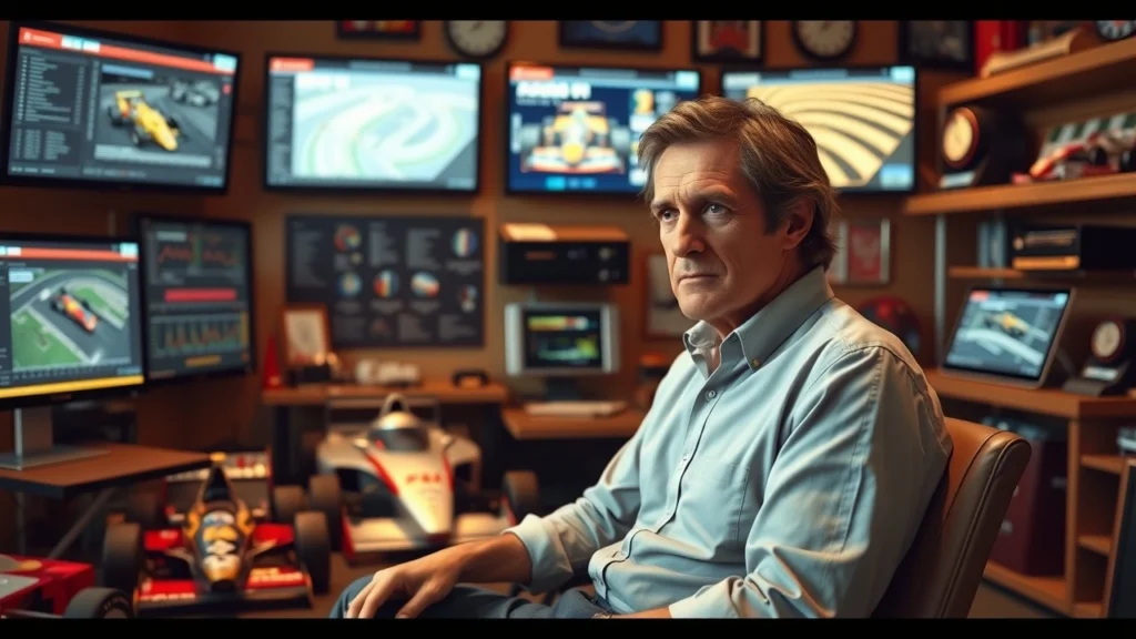 Alain Prost discute de la strategie en Formule 1 dans une salle moderne.