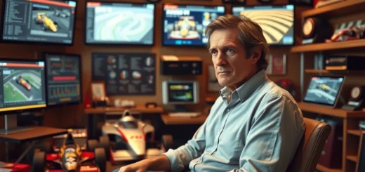 Alain Prost discute de la strategie en Formule 1 dans une salle moderne.