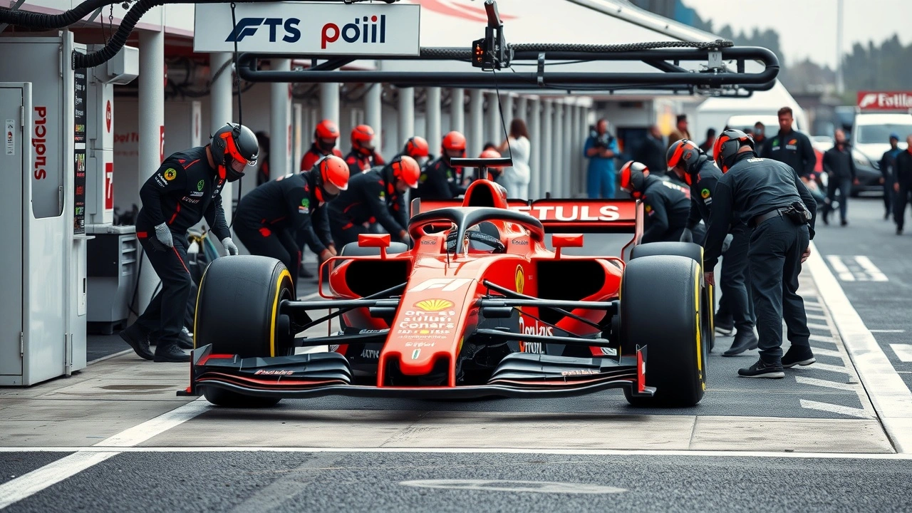 arrêt au stand d'une écurie de Formule 1