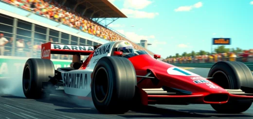 Une illustration photoréaliste d'Ayrton Senna en Formule 1, évoquant sa détermination et ses triomphes.