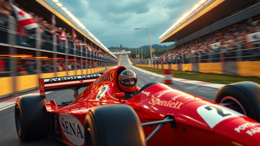 Ayrton Senna en pleine action sur un circuit de Formule 1.