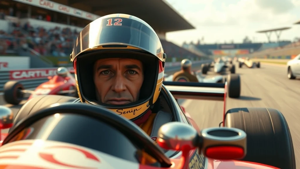 Une image d'Ayrton Senna en pleine course, illustrant sa détermination et sa passion.