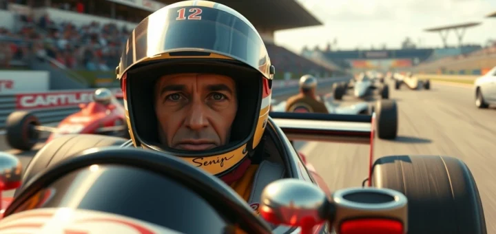 Une image d'Ayrton Senna en pleine course, illustrant sa détermination et sa passion.