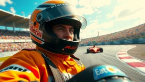 Ayrton Senna en pleine course de Formule 1, incarnant la rivalité emblématique.