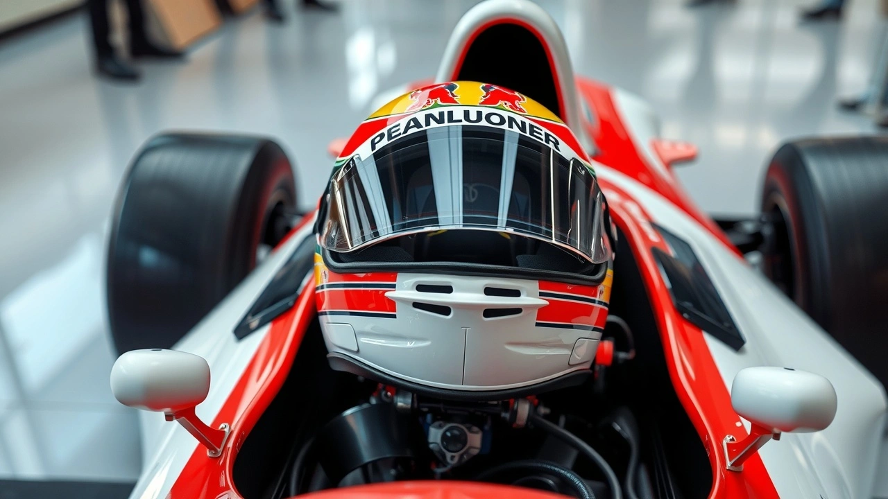 casque de course d Ayrton Senna sur une voiture de F1