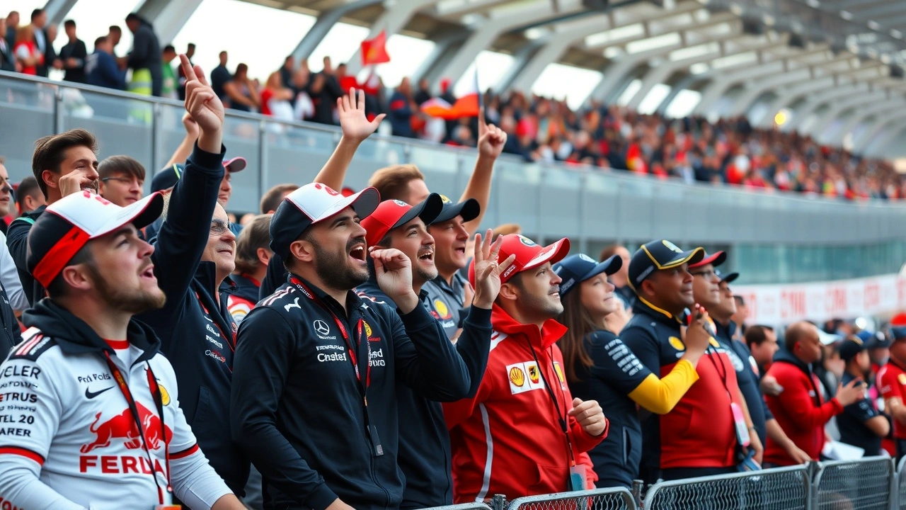 groupe divers de fans de formule 1 dans les tribunes