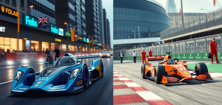 Illustration de la Formule E et de la Formule 1, montrant deux philosophies de course