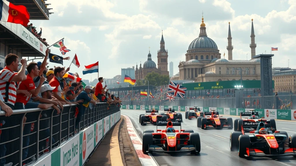 Une scène illustrant l'impact de la culture automobile sur la popularité de la Formule 1 dans le monde.