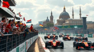 Une scène illustrant l'impact de la culture automobile sur la popularité de la Formule 1 dans le monde.