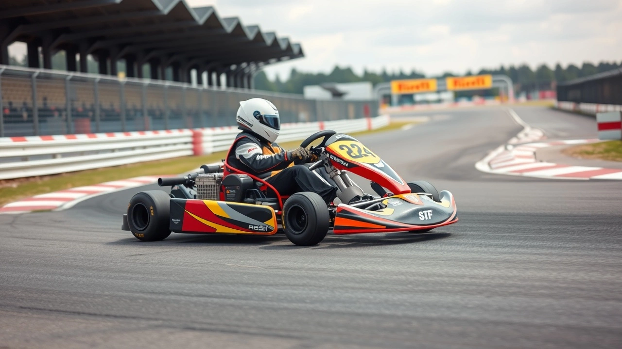 karting sur une piste de course avec des barrières de sécurité