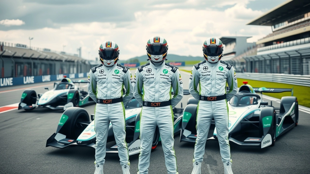 pilotes de Formule E en tenue de course sur circuit