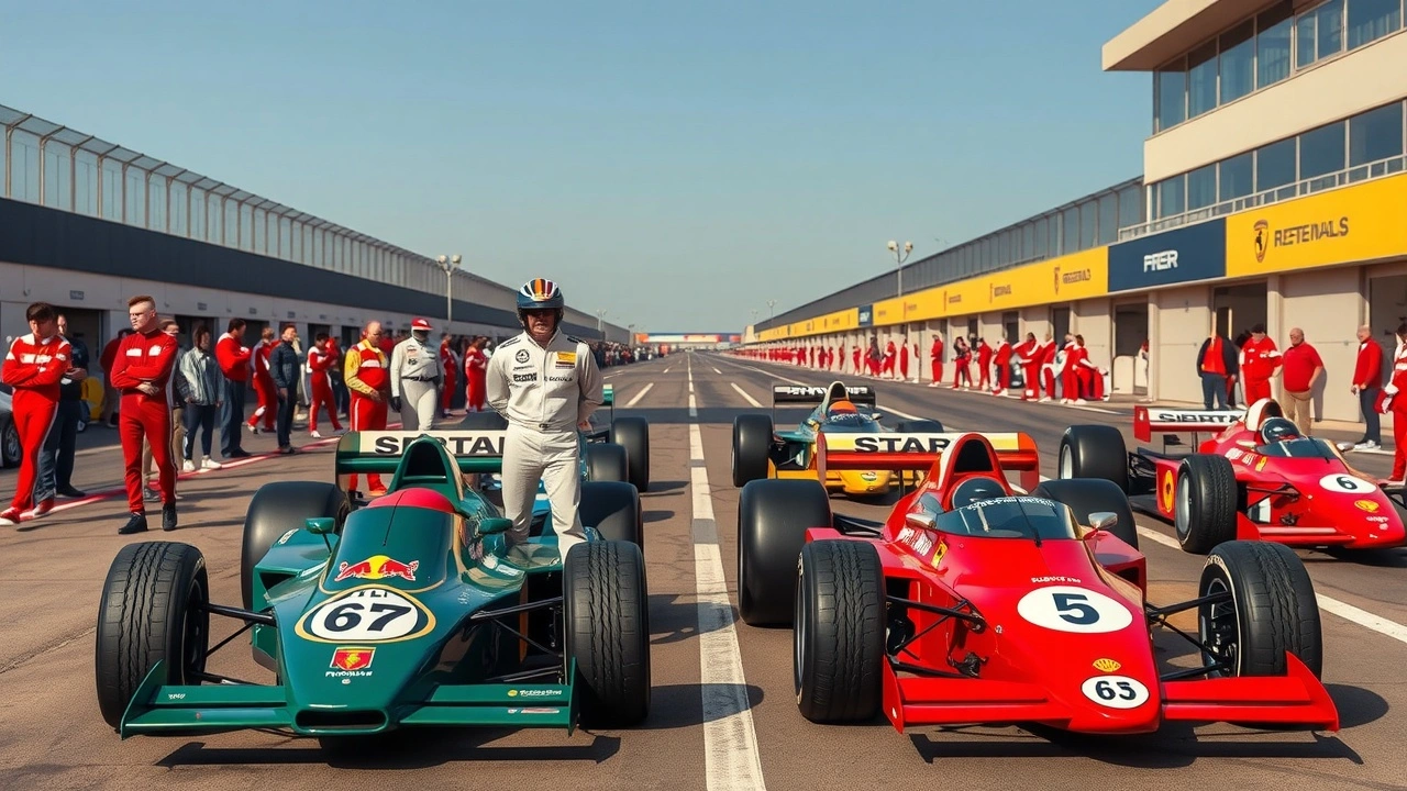 pilotes de formule 1 avec leurs voitures de course