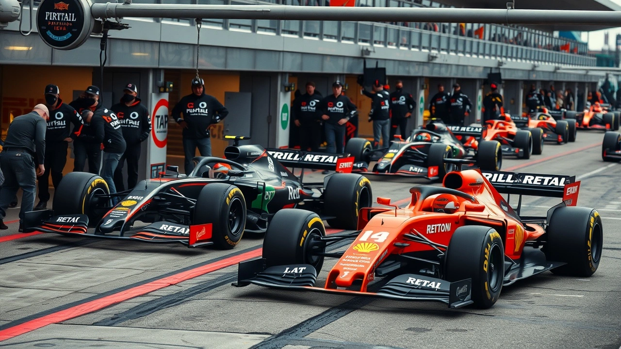 voitures de Formule 1 dans un arrêt aux stands