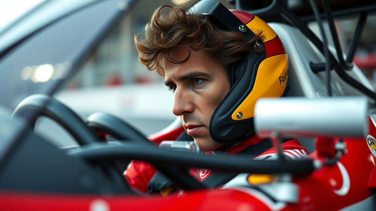 Alain Prost concentré dans sa voiture de Formule 1