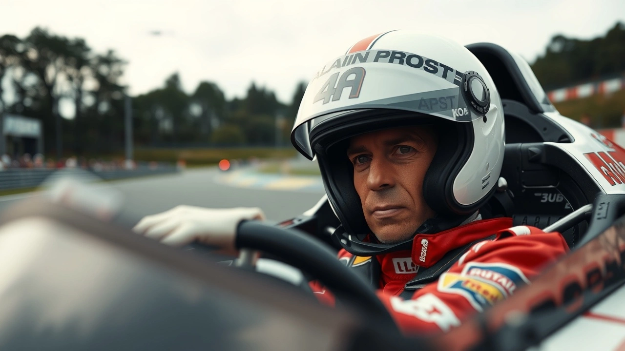 Alain Prost en course dans sa voiture de course