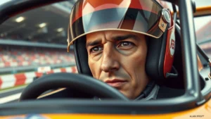 Alain Prost concentré dans sa voiture de Formule 1, illustrant son approche mentale des courses.